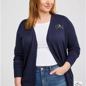 Torrid Disney Tinkerbell navy blue embroidered lightweight cardigan sweater